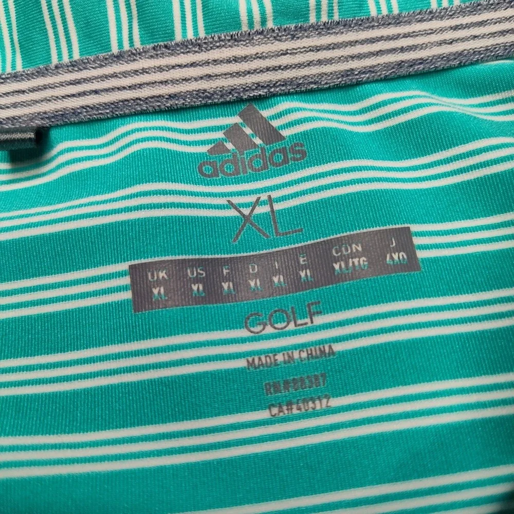 ADIDAS‎ GOLF Men Size XL Aqua Striped Short Sleeve Polo Shirt